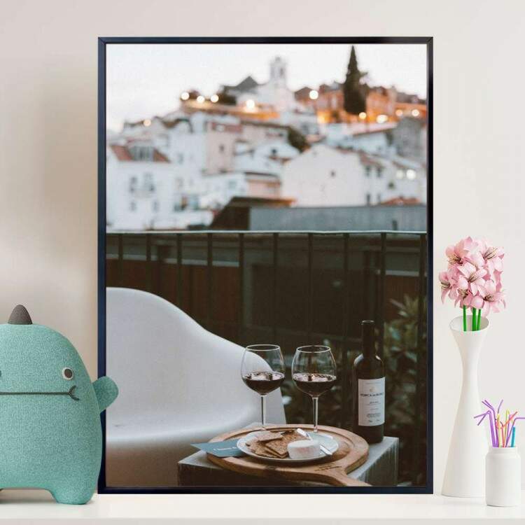 Quadro Decorativo Vintage Taas De Vinho E Paisagem