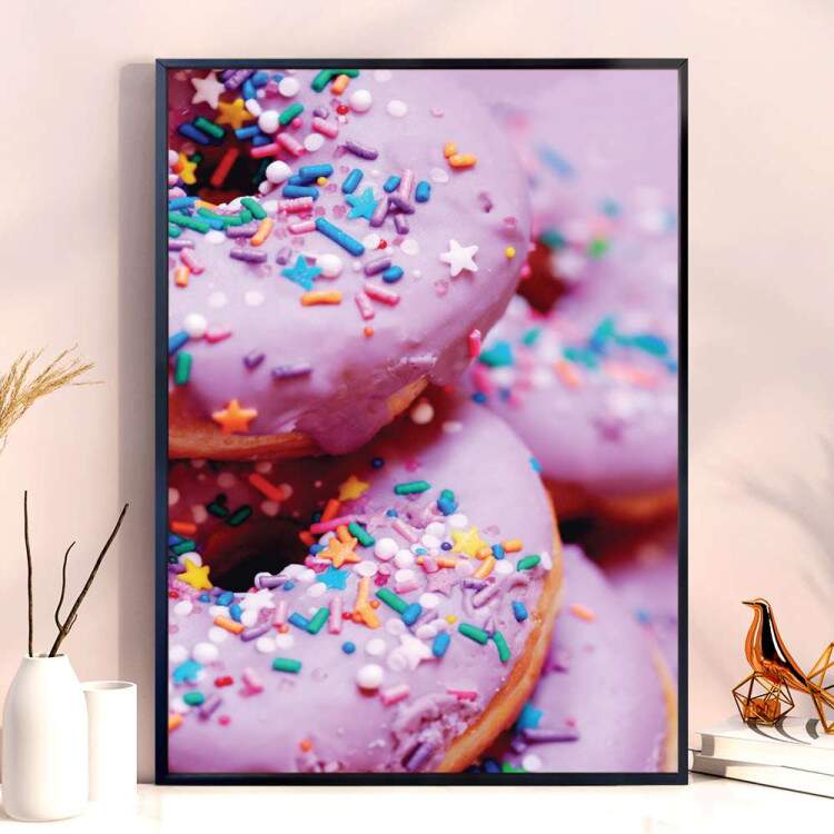 Quadro Decorativo Donuts Com Cobertura e Granulado Colorido