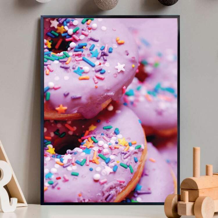 Quadro Decorativo Donuts Com Cobertura e Granulado Colorido