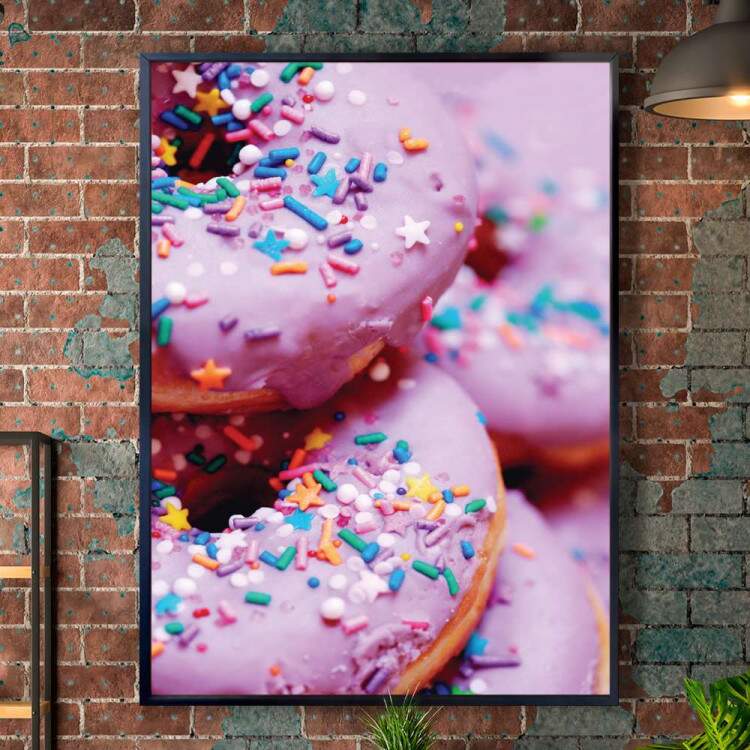 Quadro Decorativo Donuts Com Cobertura e Granulado Colorido