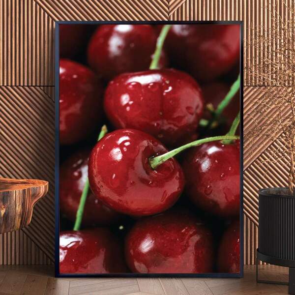 Quadro Decorativo Fruta Cereja Vermelha Brilhando