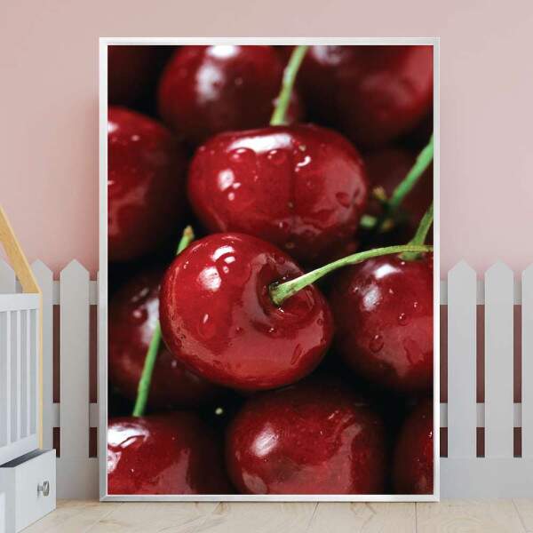 Quadro Decorativo Fruta Cereja Vermelha Brilhando