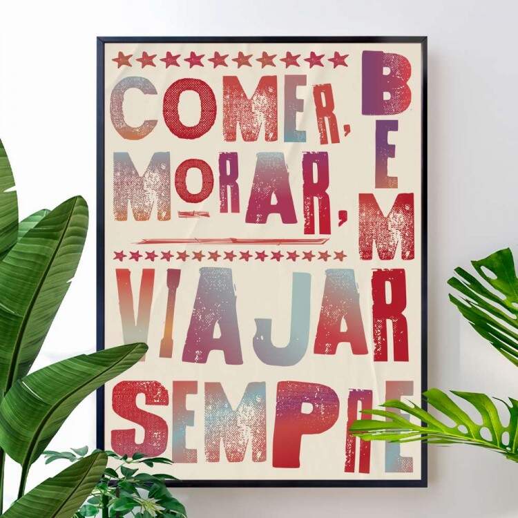 Quadro Decorativo Frase Comer, Morar, Viajar
