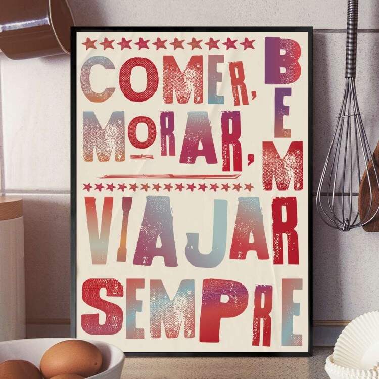Quadro Decorativo Frase Comer, Morar, Viajar