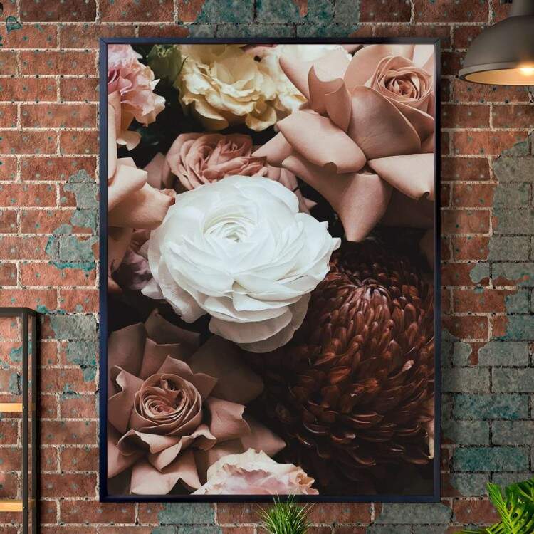 Quadro Decorativo Floral Flores Brancas E Rosas