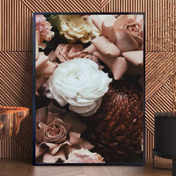 Quadro Decorativo Floral Flores Brancas E Rosas