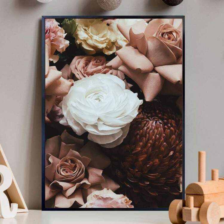 Quadro Decorativo Floral Flores Brancas E Rosas