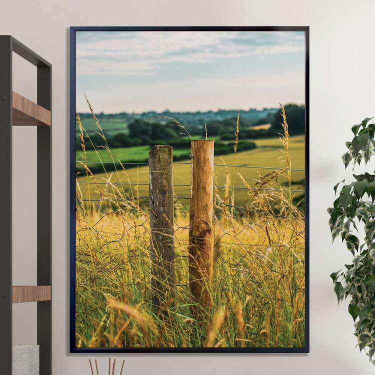 Quadro Decorativo Cerca Na Grama E Paisagem