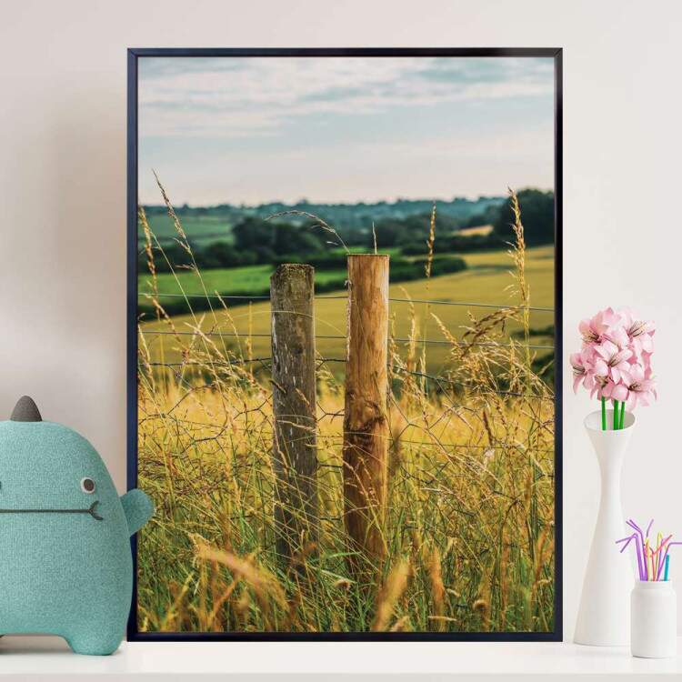 Quadro Decorativo Cerca Na Grama E Paisagem