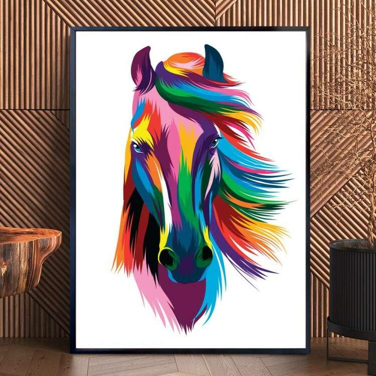 Quadro Decorativo Pop Art Cavalo Colorido