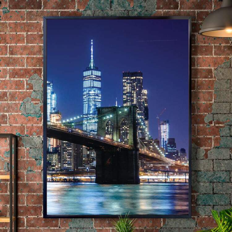 Quadro Decorativo Ponte do Broklyn Ilumando A Cidade A Noite