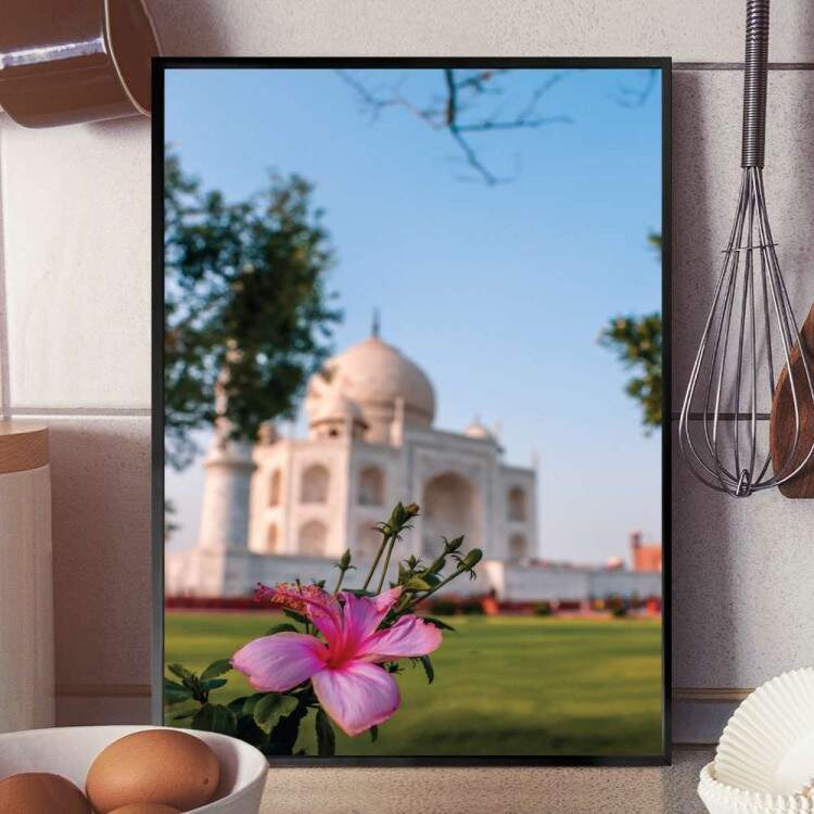 Quadro Decorativo Taj Mahal Com Flor Na Frente