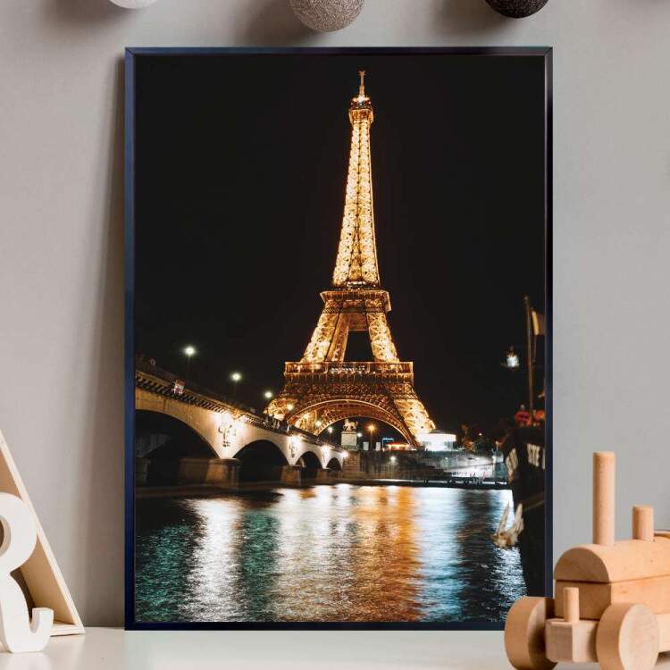 Quadro Decorativo Torre Eiffel Iluminada A Noite