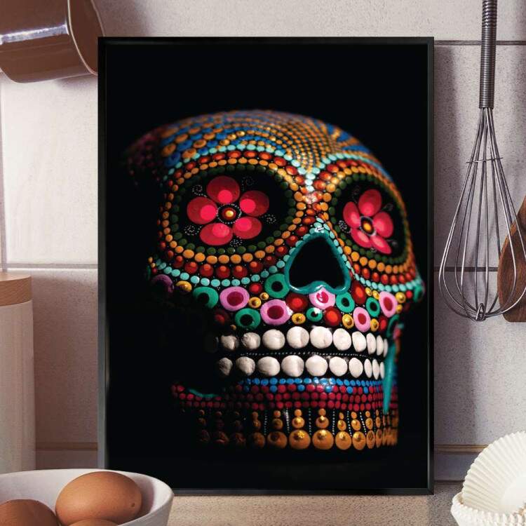 Quadro Decorativo Caveira Mexicana Decorada