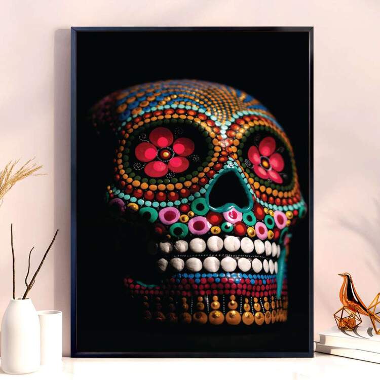 Quadro Decorativo Caveira Mexicana Decorada