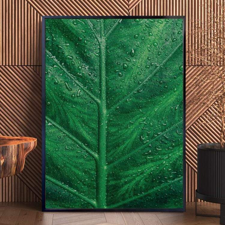 Quadro Decorativo Folhas Verdes Molhadas 02