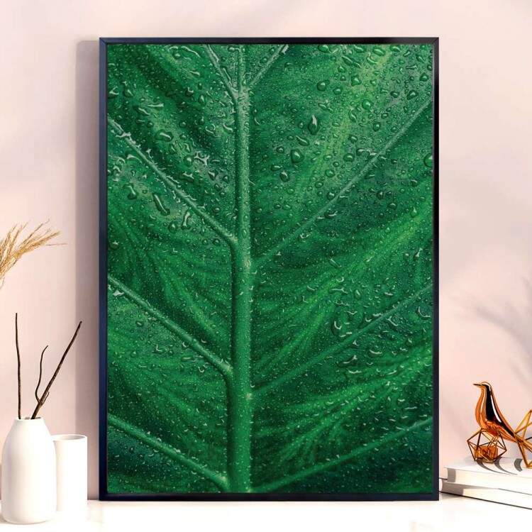 Quadro Decorativo Folhas Verdes Molhadas 02