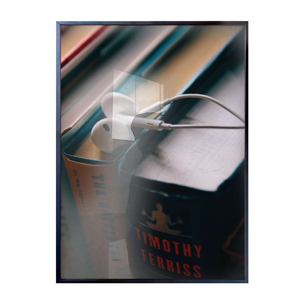 Quadro Decorativo Fone De Ouvido Em Cima De Livros