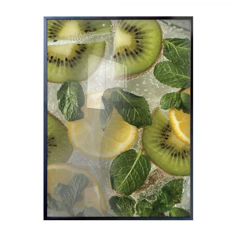 Quadro Decorativo Frutas Kiwi, Laranja E Folhas De Hortel