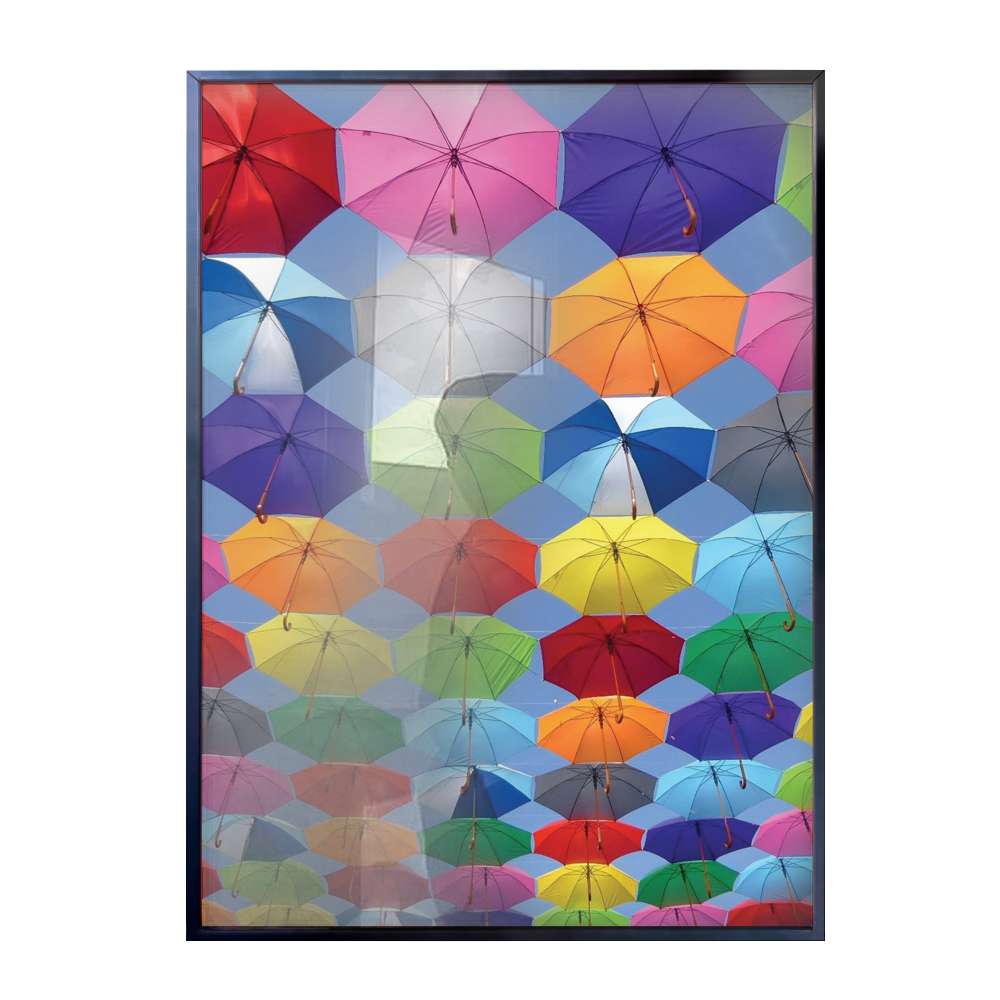 Quadro Decorativo Guardas Chuvas Coloridos Flutuando No Cu