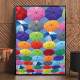 Quadro Decorativo Guardas Chuvas Coloridos Flutuando No C�u