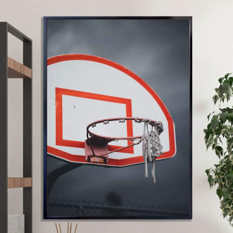 Quadro Decorativo Cesta De Basquete Com O Fundo Nublado