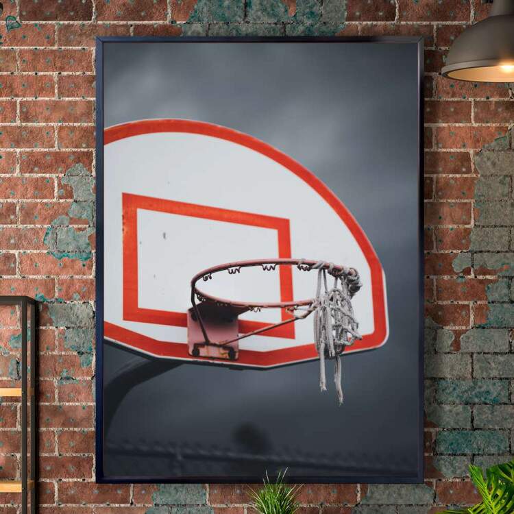 Quadro Decorativo Cesta De Basquete Com O Fundo Nublado