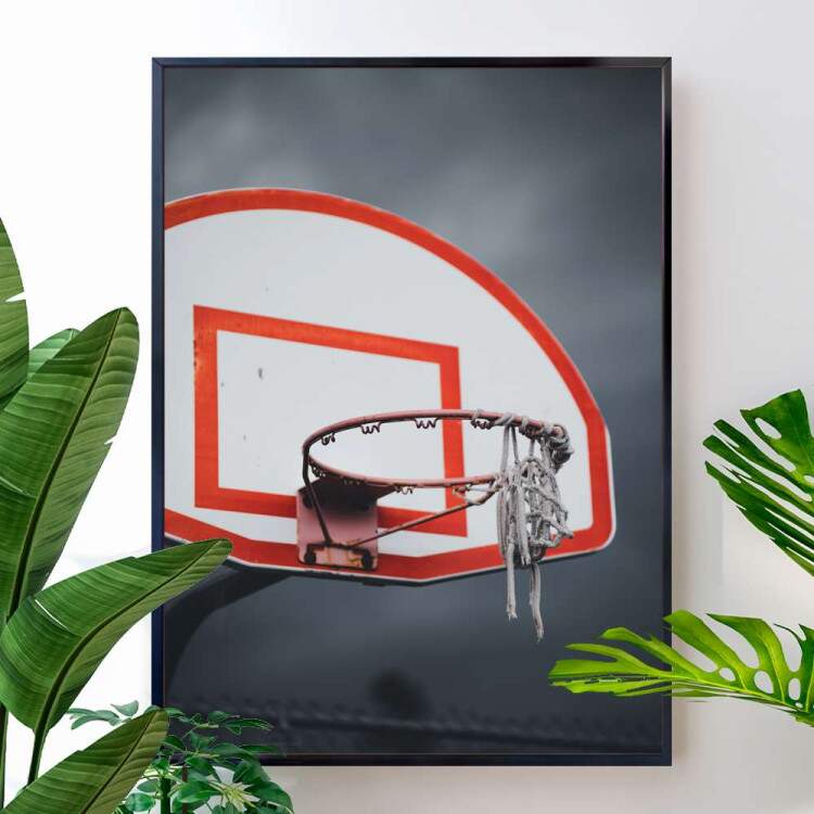 Quadro Decorativo Cesta De Basquete Com O Fundo Nublado