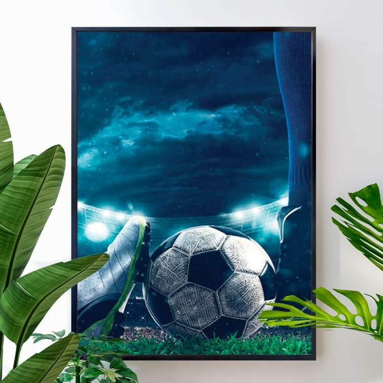 Quadro Decorativo Chuteiras Na Bola De Futebol No Estadio