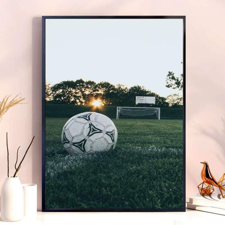 Quadro Decorativo Esporte Bola De Futebol No Gramado Em Frente Ao Gol