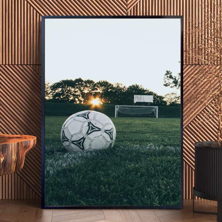 Quadro Decorativo Esporte Bola De Futebol No Gramado Em Frente Ao Gol