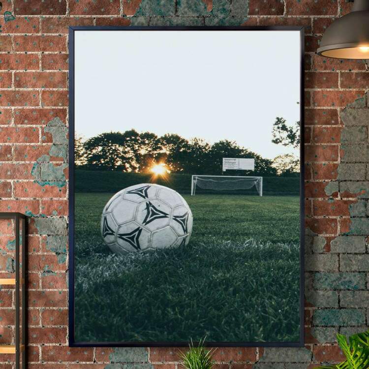 Quadro Decorativo Esporte Bola De Futebol No Gramado Em Frente Ao Gol