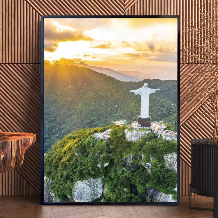 Quadro Decorativo Viso De Cima Do Rio De Janeiro E Cristo Redentor