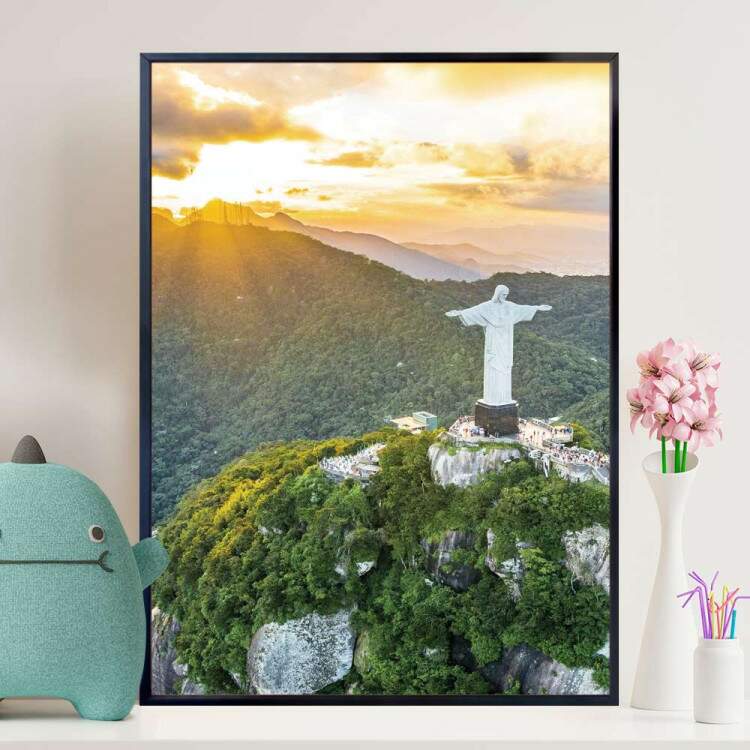 Quadro Decorativo Viso De Cima Do Rio De Janeiro E Cristo Redentor