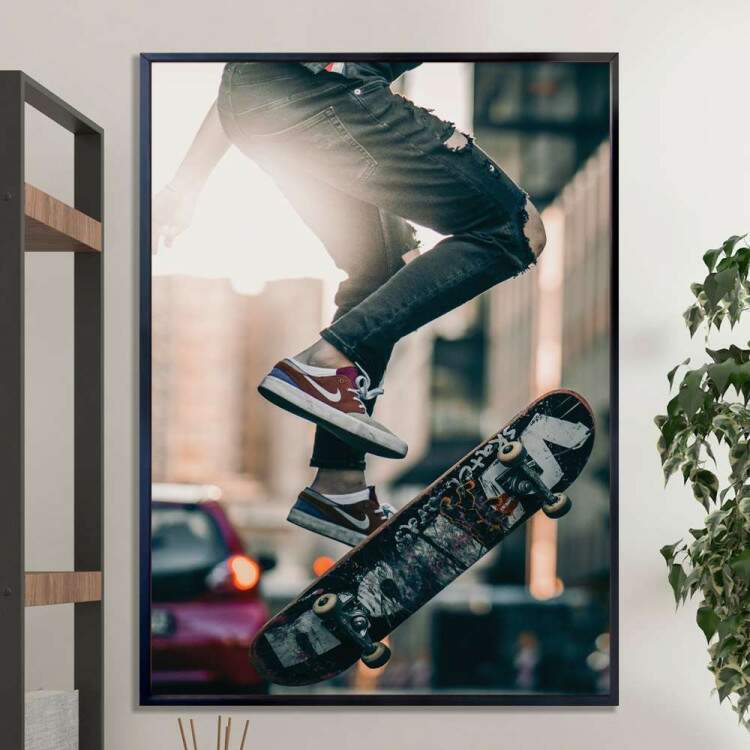 Quadro Decorativo Manobra No Ar Com O Skate