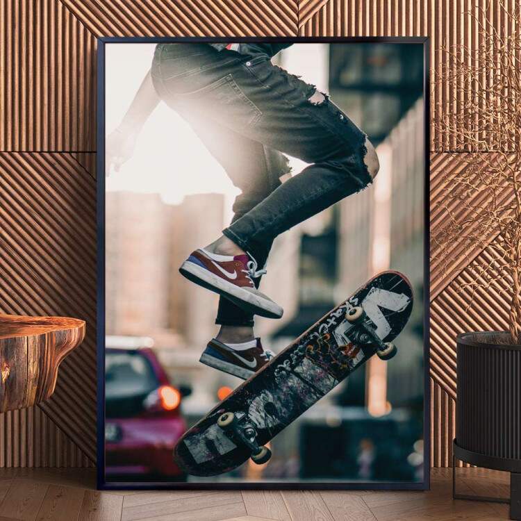 Quadro Decorativo Manobra No Ar Com O Skate