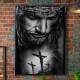 Quadro Decorativo Preto e Branco Jesus Cristo Em Frente A Cruz