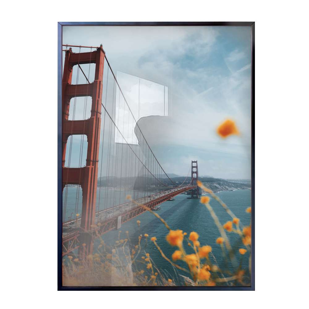 Quadro Decorativo Ponte Golden Gate Com Flores Amarelas Na Frente