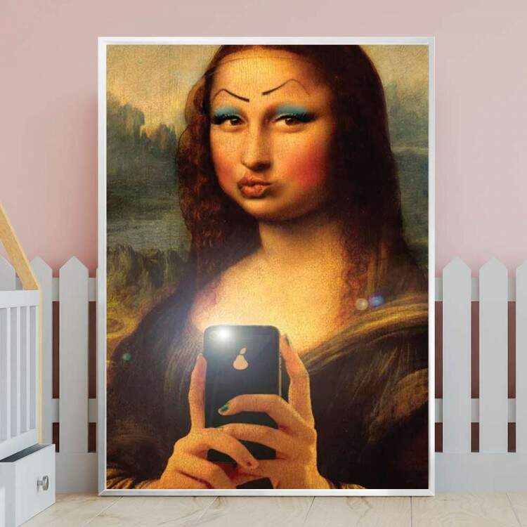 Quadro Decorativo Monalisa Tirando Foto Fazendo Careta