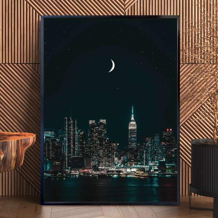Quadro Decorativo Lua Na Cidade Grande A Noite