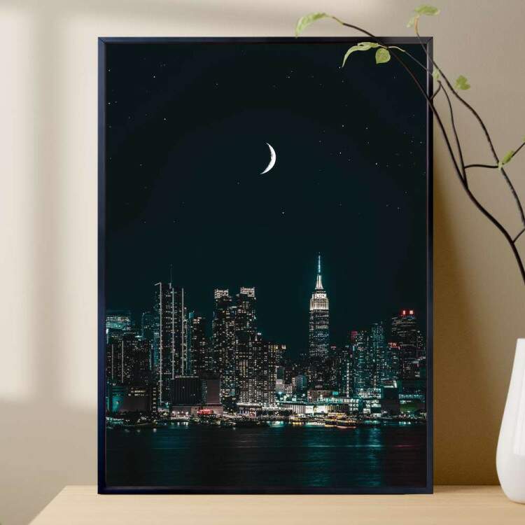 Quadro Decorativo Lua Na Cidade Grande A Noite