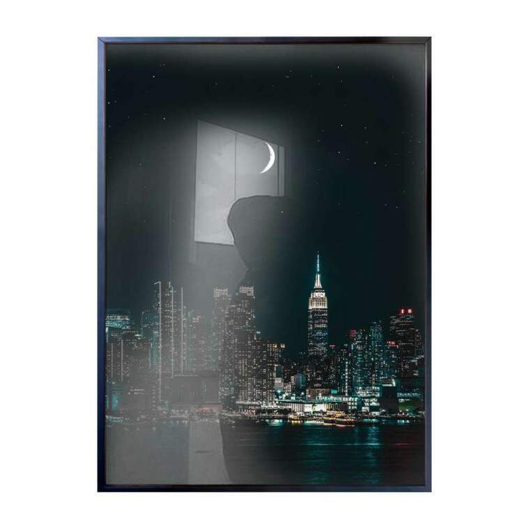 Quadro Decorativo Lua Na Cidade Grande A Noite