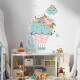 Adesivo de Parede Infantil Bal�o com Flores e Nuvens
