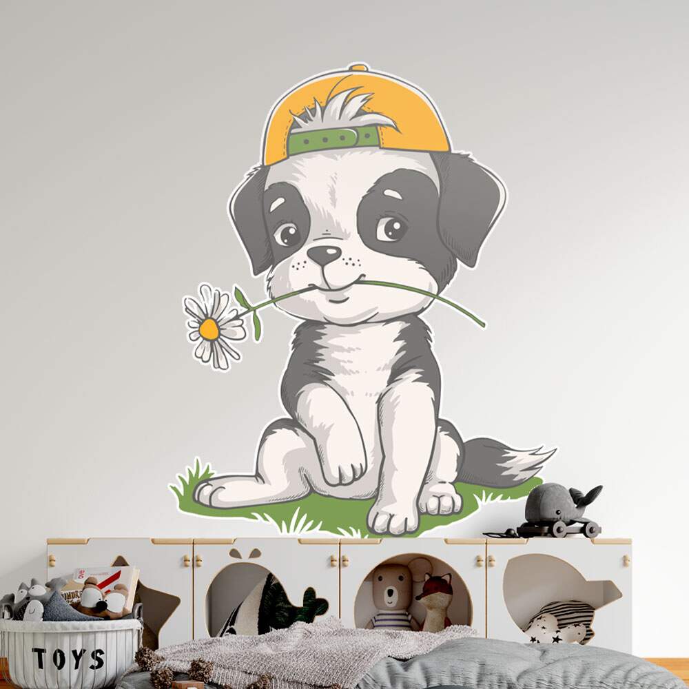 Adesivo de Parede Infantil Cachorrinho com Bon