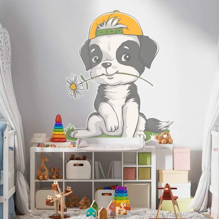 Adesivo de Parede Infantil Cachorrinho com Bon
