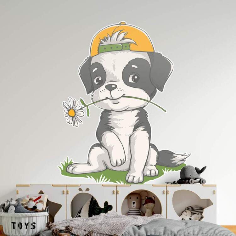 Adesivo de Parede Infantil Cachorrinho com Bon