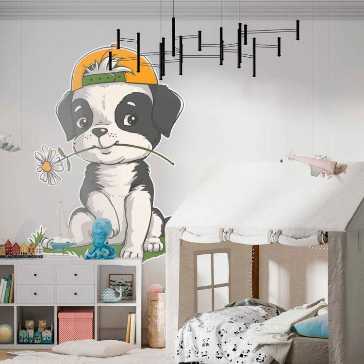 Adesivo de Parede Infantil Cachorrinho com Bon