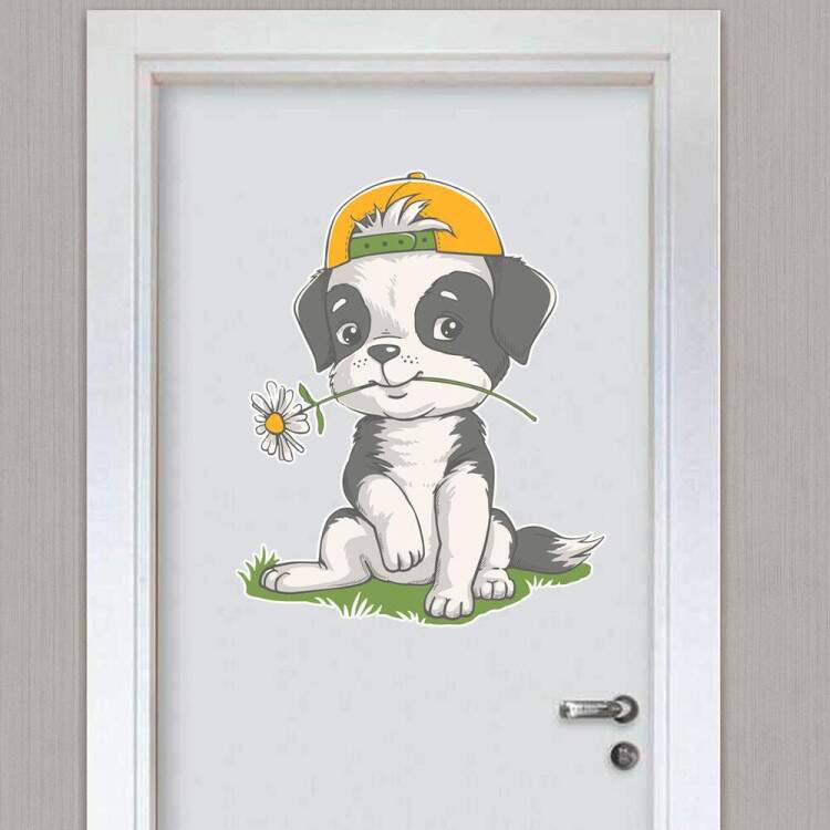 Adesivo de Parede Infantil Cachorrinho com Bon