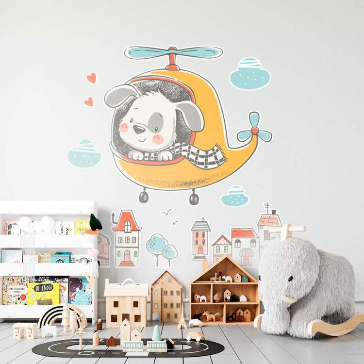 Adesivo de Parede Infantil Cachorrinho no Helicptero