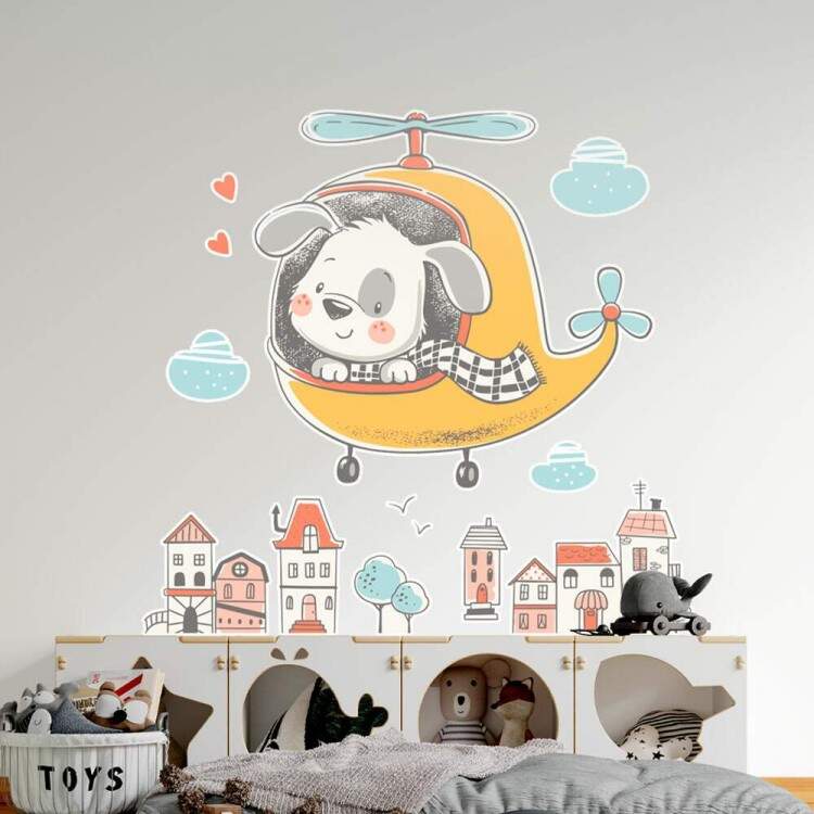 Adesivo de Parede Infantil Cachorrinho no Helicptero